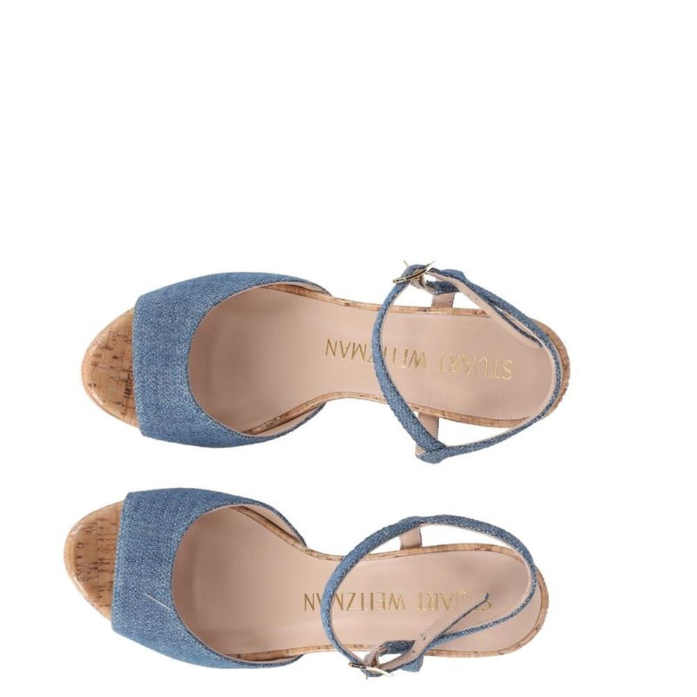 Stuart Weitzman Palmina Platform Wedge Sandals in Blue Canvas - Picture 7 of 8